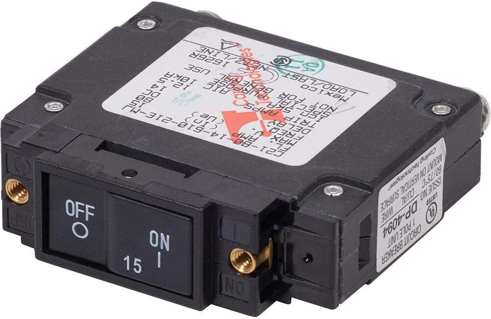 Blue Sea Systems 7442 Circuit Breaker C-Series Flat Rocker 15A DC UL489
