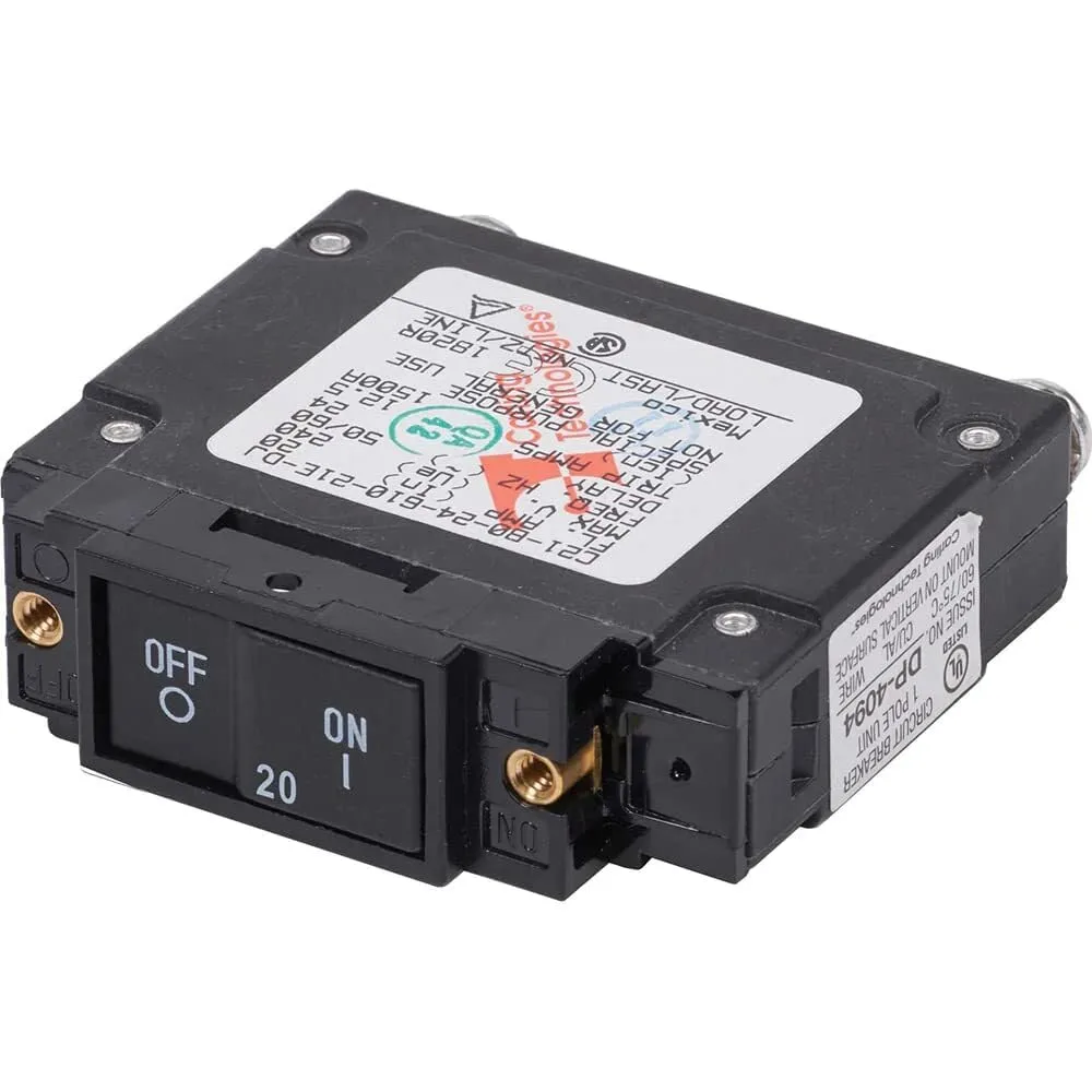 Blue Sea Systems 7457 Circuit Breaker C-Series Flat Rocker 20A AC UL489