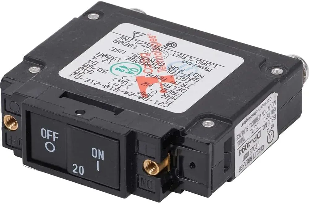 Blue Sea Systems 7457 Circuit Breaker C-Series Flat Rocker 20A AC UL489