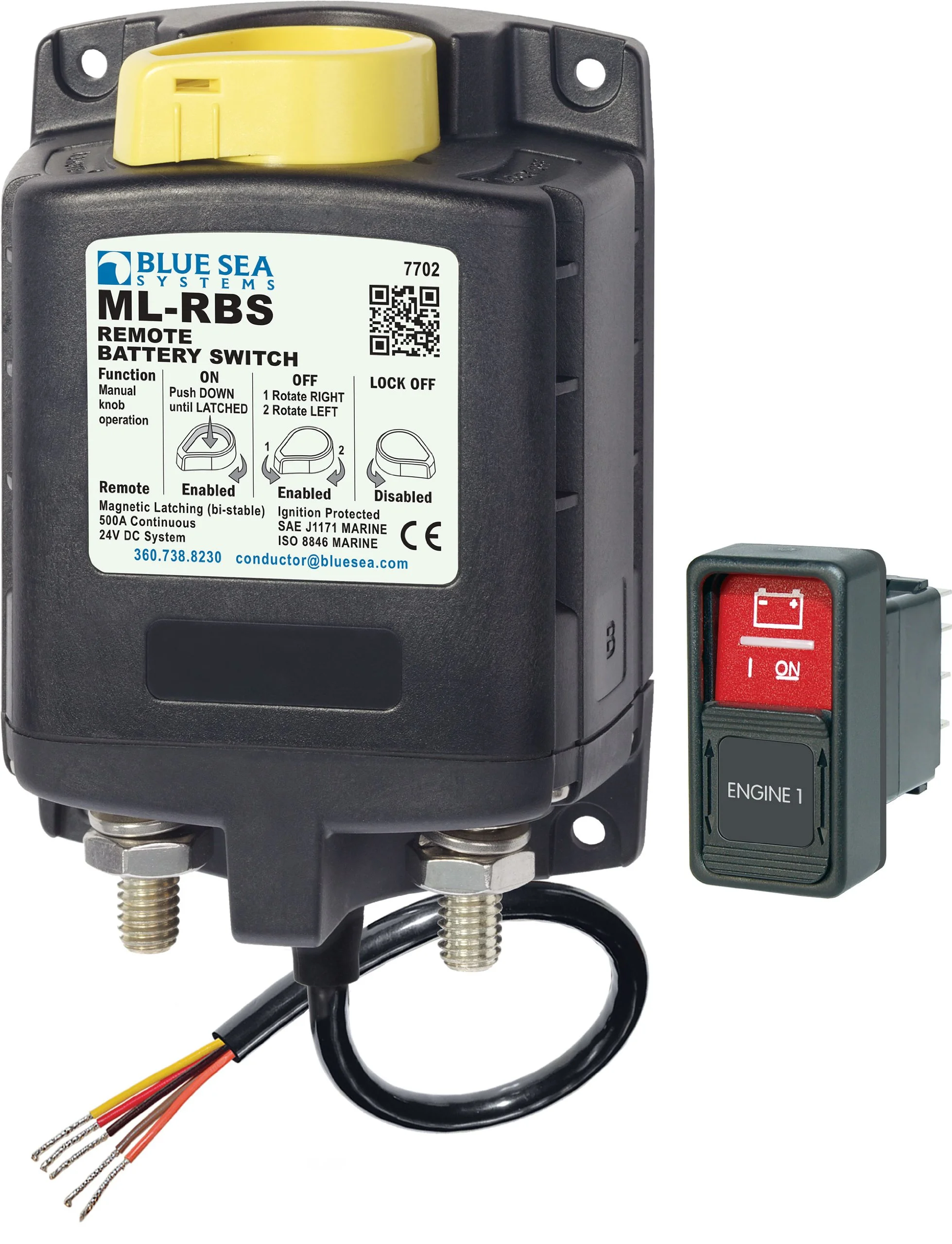 Blue Sea Systems 7702 ML-RBS 24V DC 500A Remote Battery Switch with Manual Control, Beige