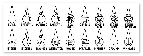 Blue Sea Systems 7902 Battery Switch ICON Label Kit, 18 icons, Beige
