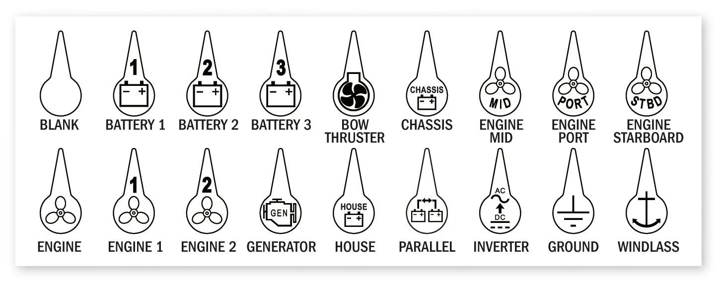 Blue Sea Systems 7902 Battery Switch ICON Label Kit, 18 icons, Beige