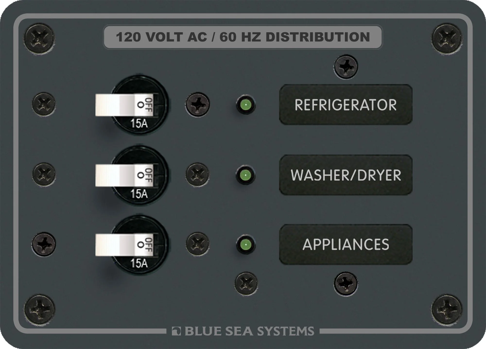 Blue Sea 8058 AC 3 Position Toggle Circuit Breaker Panel - White Switches