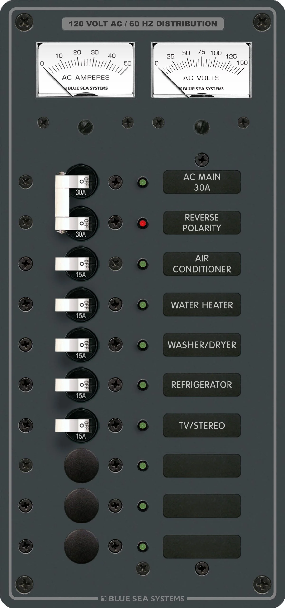 Blue Sea 8074 AC Main +8 Positions Toggle Circuit Breaker Panel - White Switches