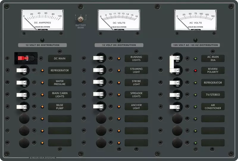 Blue Sea 8084 AC Main +6 Positions/DC Main +15 Positions Toggle Circuit Breaker Panel - White Switches