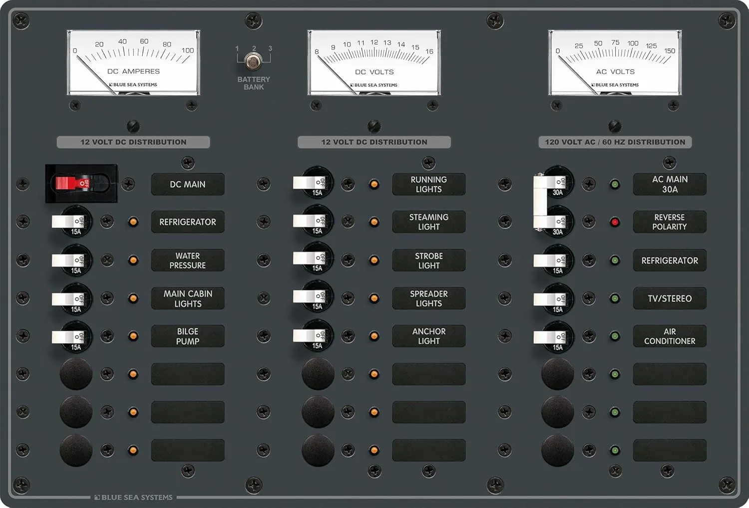 Blue Sea 8084 AC Main +6 Positions/DC Main +15 Positions Toggle Circuit Breaker Panel - White Switches