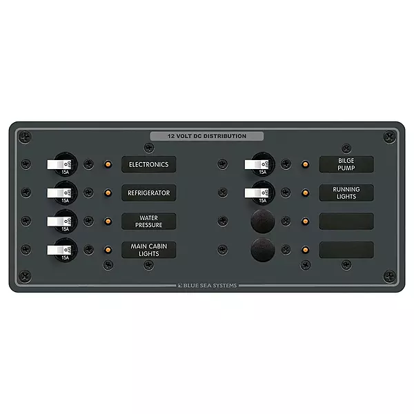 Blue Sea 8096 DC 6 Position Toggle Branch Circuit Breaker Panel - White Switches