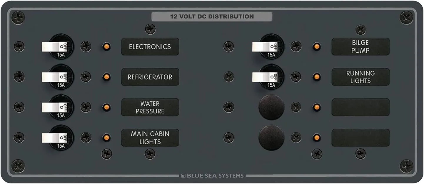 Blue Sea 8096 DC 6 Position Toggle Branch Circuit Breaker Panel - White Switches