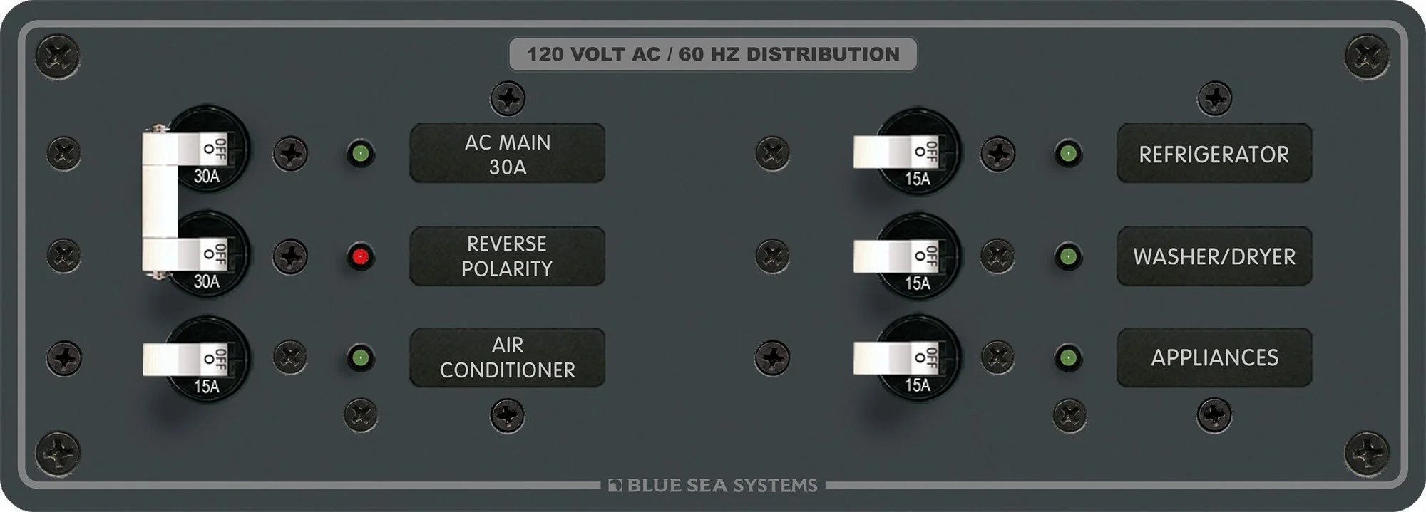Blue Sea 8099 AC Main +4 Positions Toggle Circuit Breaker Panel (White Switches)