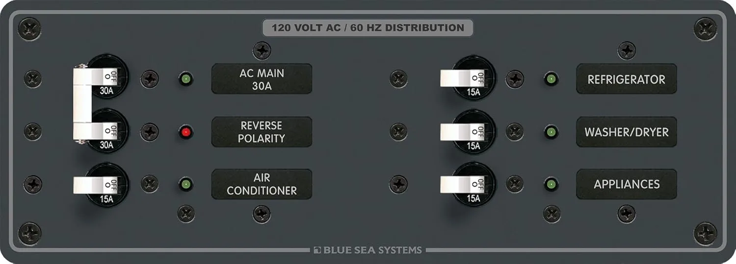 Blue Sea 8099 AC Main +4 Positions Toggle Circuit Breaker Panel (White Switches)