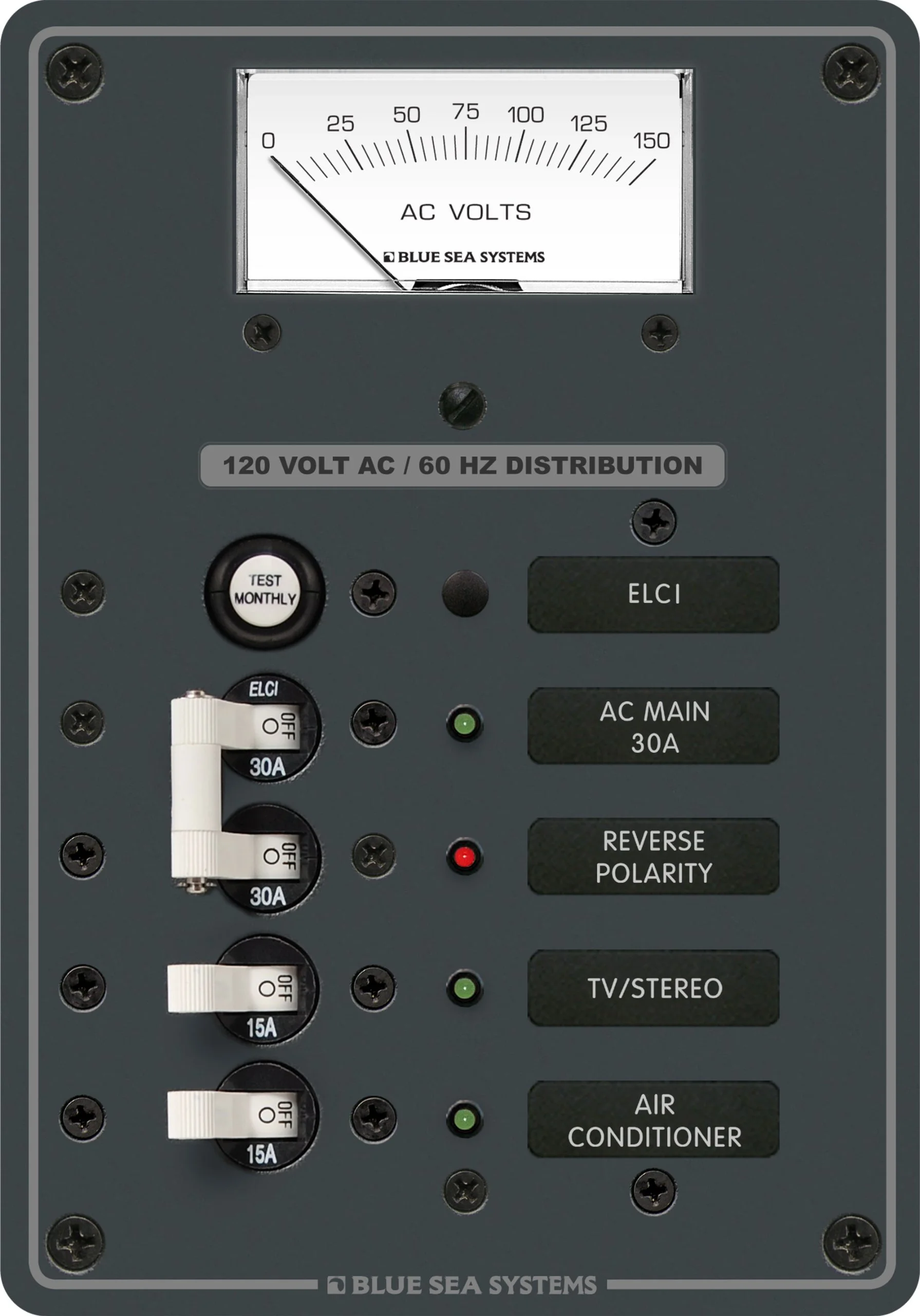 Blue Sea Systems 8102 ELCI Main 30A Double Pole + 2 Positions with Voltmeter
