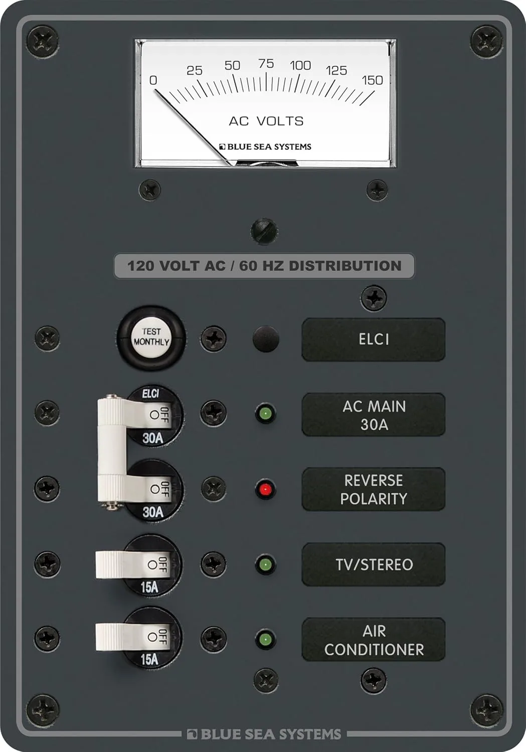 Blue Sea Systems 8102 ELCI Main 30A Double Pole + 2 Positions with Voltmeter