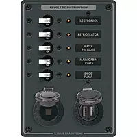 Blue Sea 8120 - 5 Position 12V Panel w/Dual USB & 12V Socket