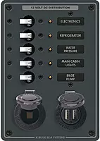 Blue Sea 8120 - 5 Position 12V Panel w/Dual USB & 12V Socket