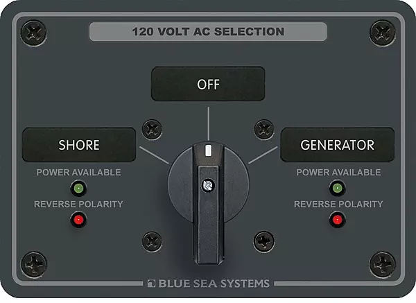 Blue Sea Systems 8367 AC Rotary Switch Panel 30 Ampere 2 positions + OFF, 2 Pole