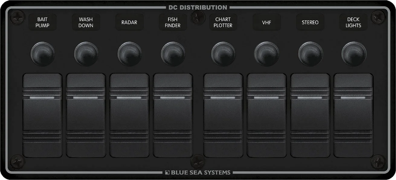 Blue Sea 8371 Water Resistant Panel - 8 Position - Black - Horizontal Mount