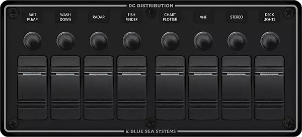 Blue Sea 8371 Water Resistant Panel - 8 Position - Black - Horizontal Mount