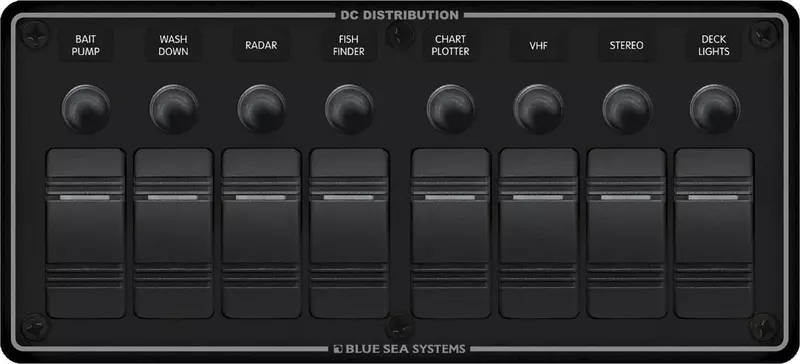 Blue Sea 8371 Water Resistant Panel - 8 Position - Black - Horizontal Mount