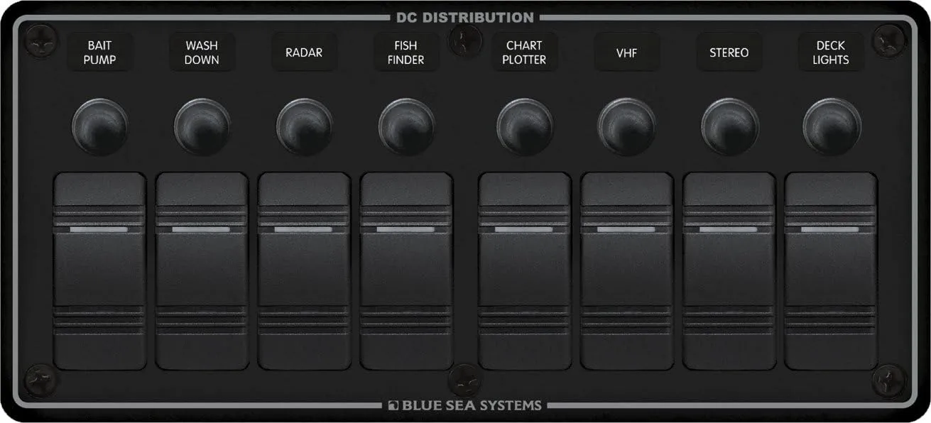 Blue Sea 8371 Water Resistant Panel - 8 Position - Black - Horizontal Mount