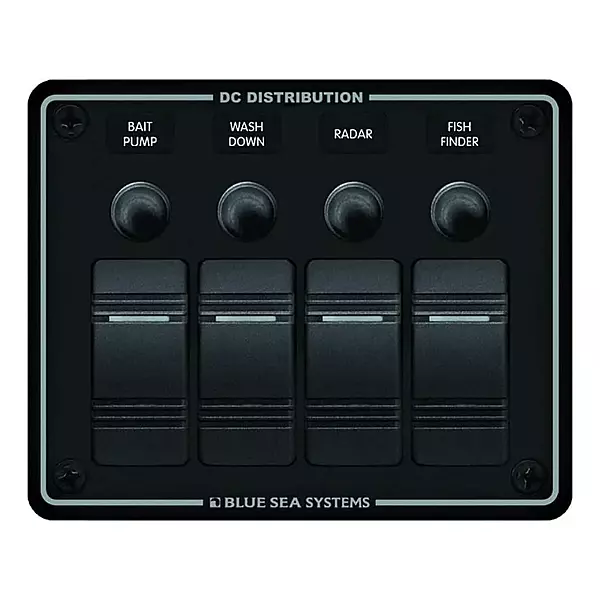 Blue Sea Systems 8372 Water Resistant Circuit Breaker Panel 4 Position-Black
