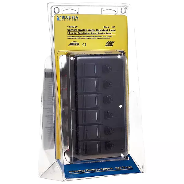 Blue Sea 8373 Water Resistant 6 Position - Black - Vertical Mount Panel