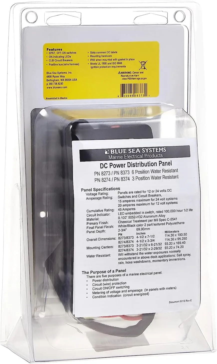 Blue Sea 8373 Water Resistant 6 Position - Black - Vertical Mount Panel