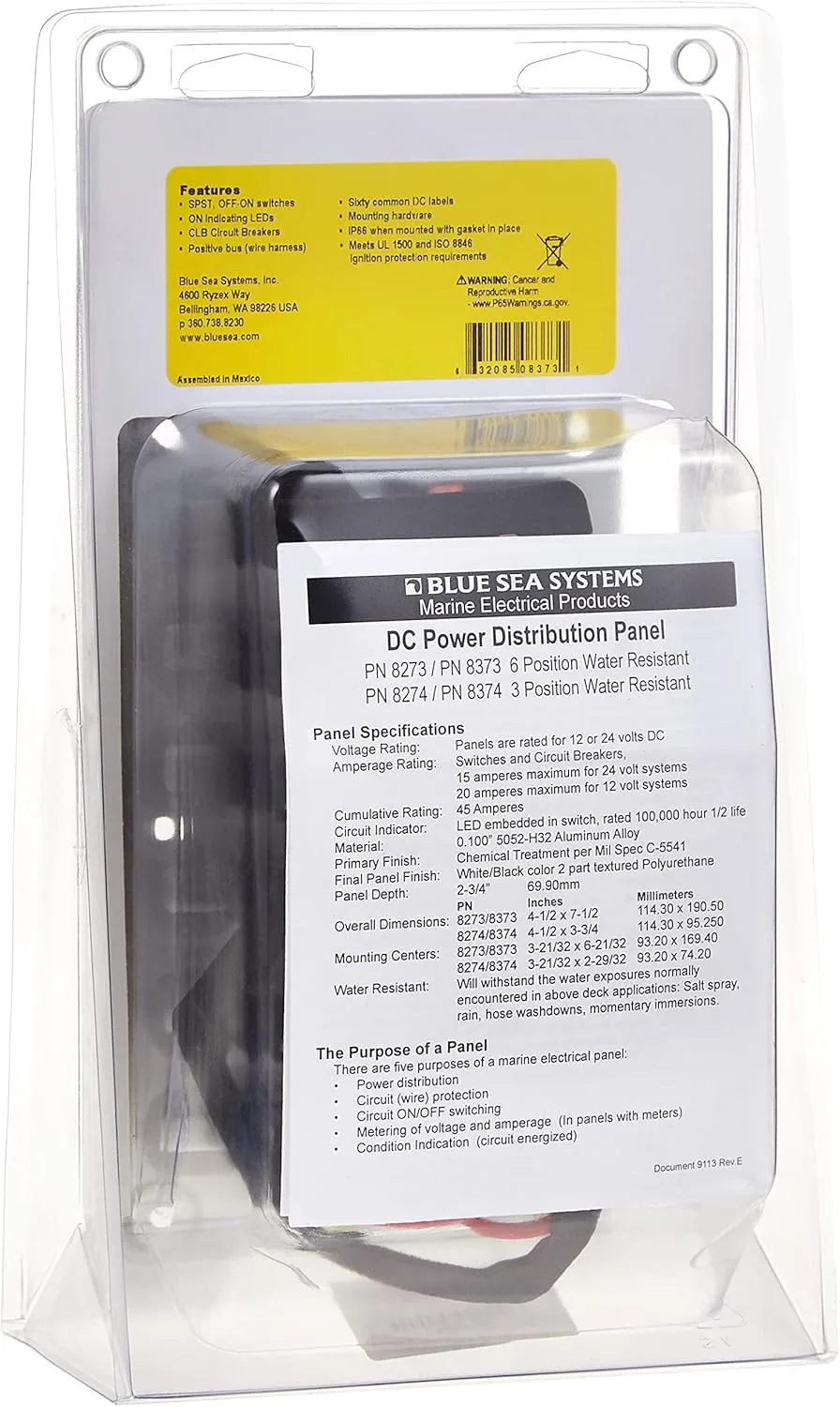 Blue Sea 8373 Water Resistant 6 Position - Black - Vertical Mount Panel
