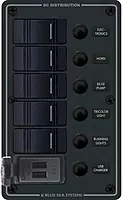 Blue Sea 8521 - 5 Position Contura Switch Panel w/Dual USB Chargers - 12/24V DC - Black