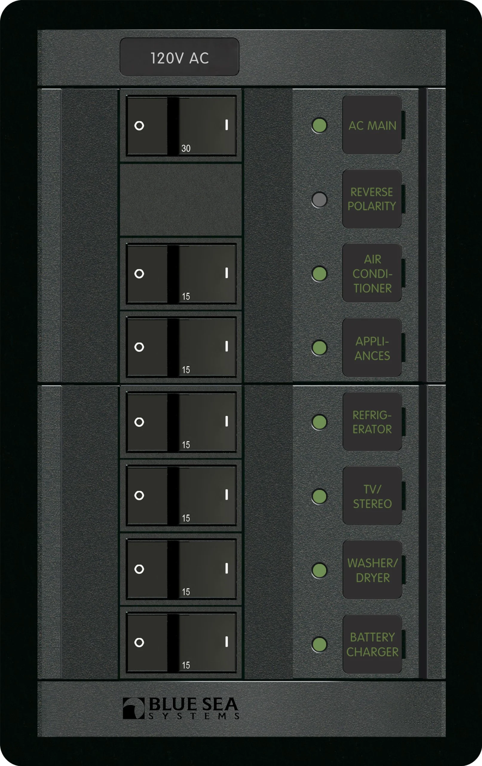 Blue Sea Systems 1202 120V AC Main + 6 Positions - Vertical