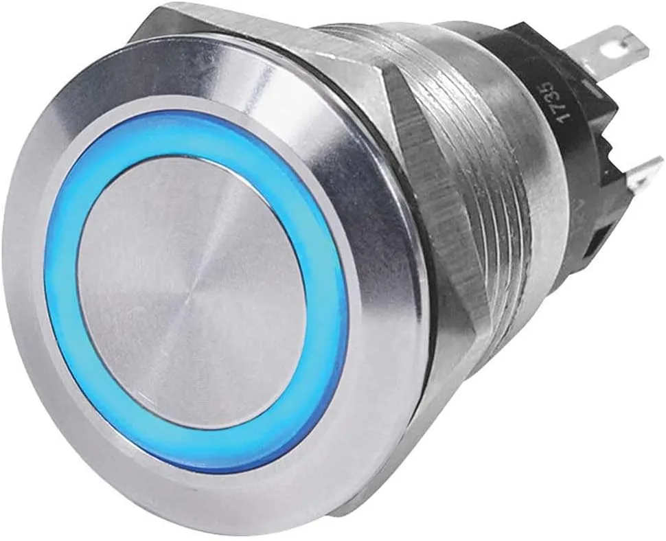 Blue Sea 4161 SS Push Button Switch - Off-(On) - Blue - 10A