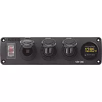 Blue Sea Systems 4368 Water-Resistant Accessory Panel, 12V Socket, 2x 2.1A USB, Mini Voltmeter