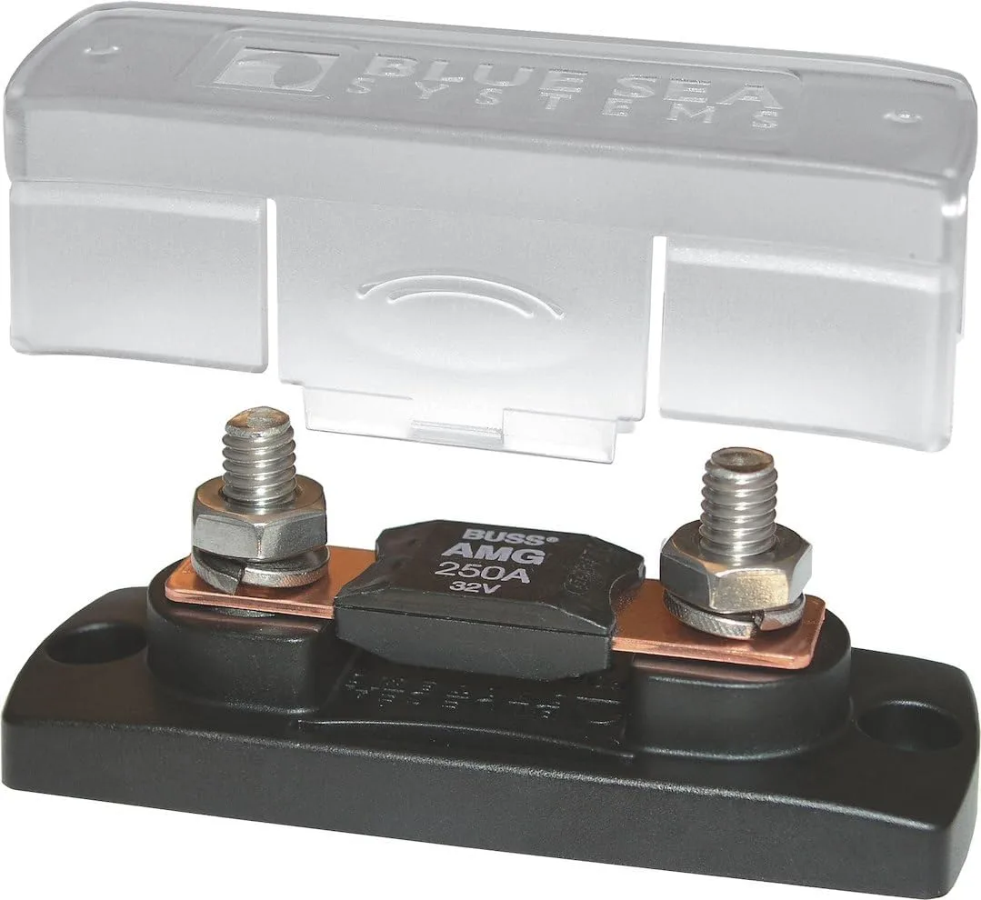 Blue Sea Systems 5001 MEGA/AMG Fuse Block with Cover, 100-300 Amp, 32V DC , 4.07" x 1.5"