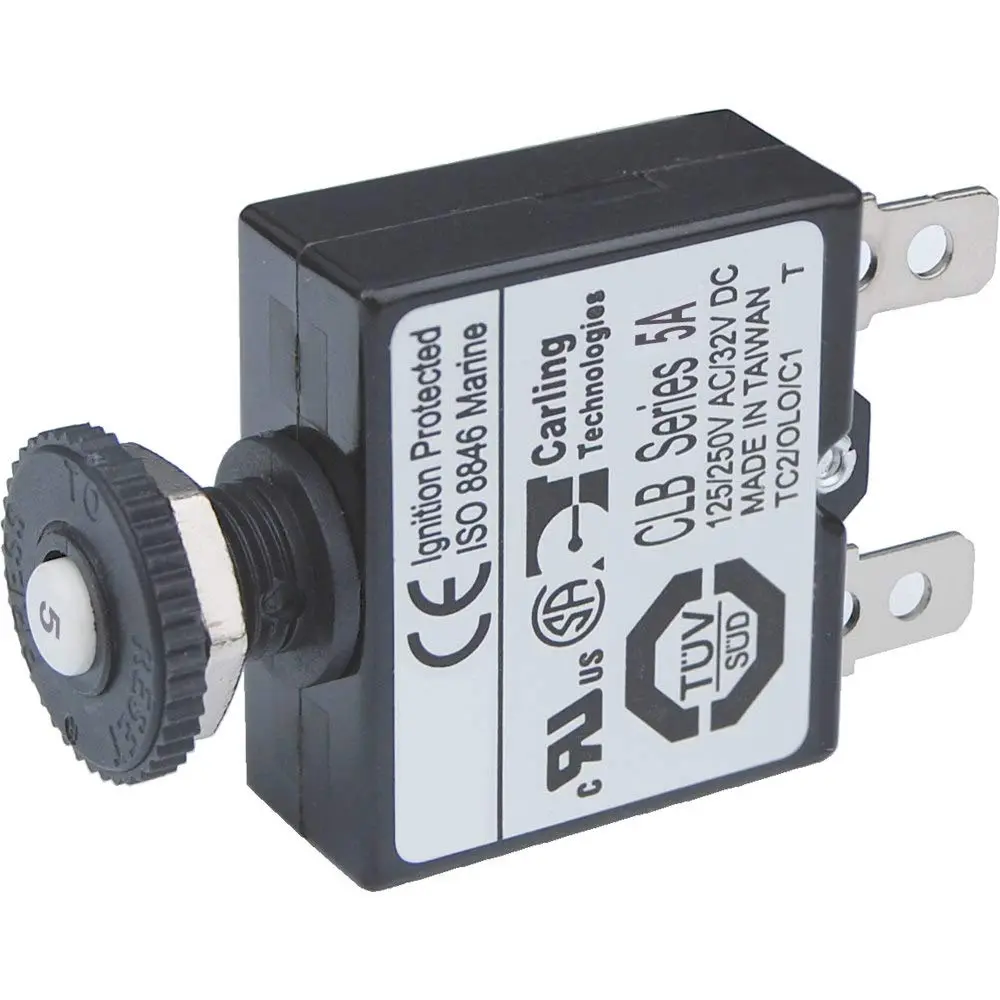 Blue Sea Systems 7052 Push Button Reset Only Quick Connect Circuit Breaker - 5 Amp