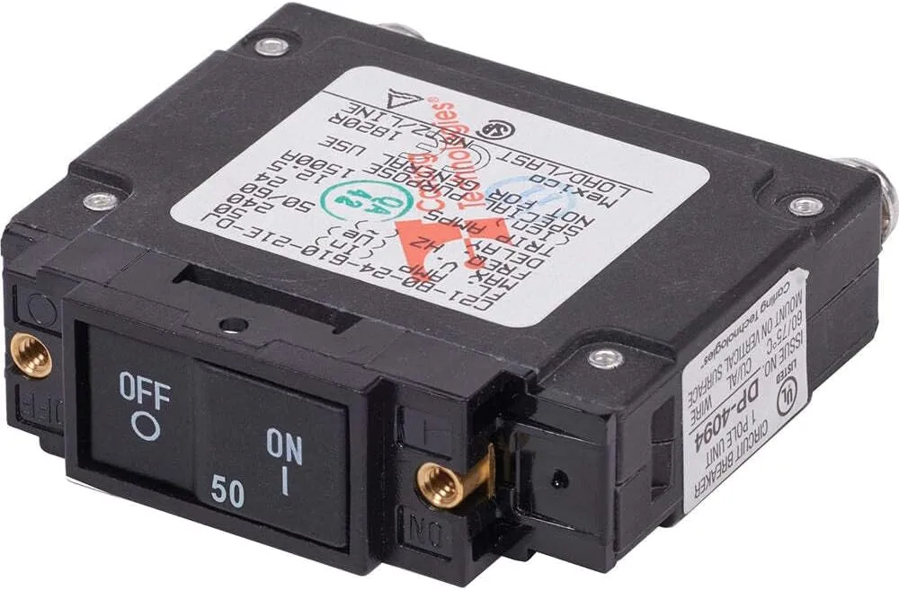 Blue Sea Systems 7459 Circuit Breaker C-Series Flat Rocker 50A AC UL489