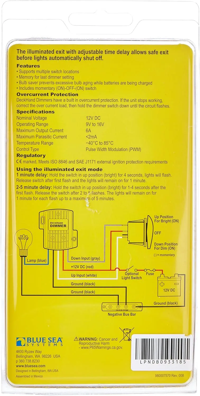 Blue Sea Systems 7506 Deckhand DIMMER Switch 6A 12V, Blue, Small