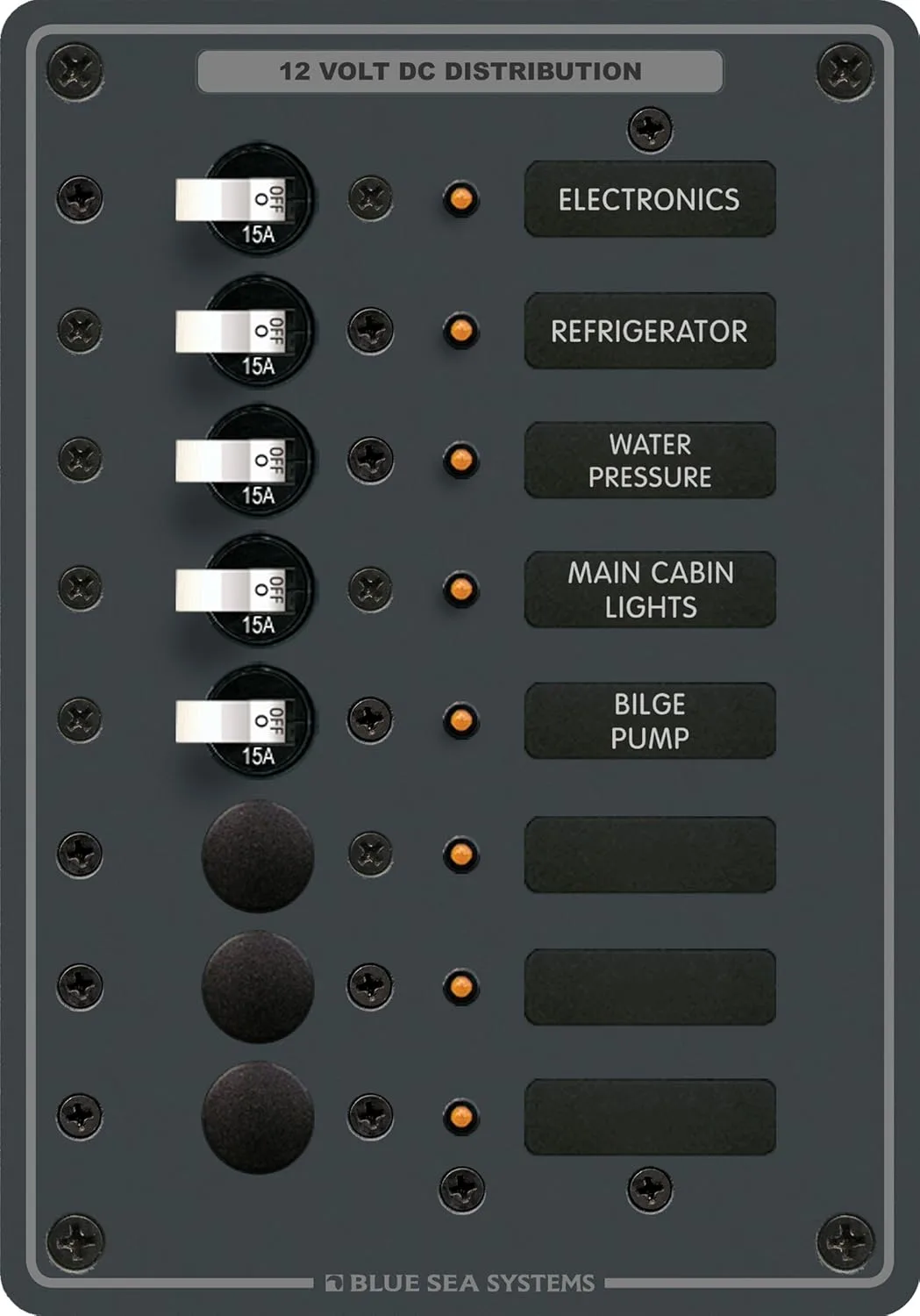 Blue Sea Systems 8023 Traditional Metal DC Panel - 8 Positions Black