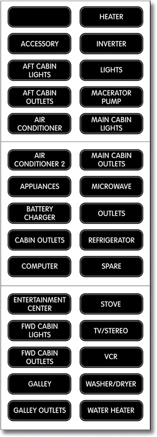 Blue Sea Systems Label Kit, AC Panel, 30 Basic Labels