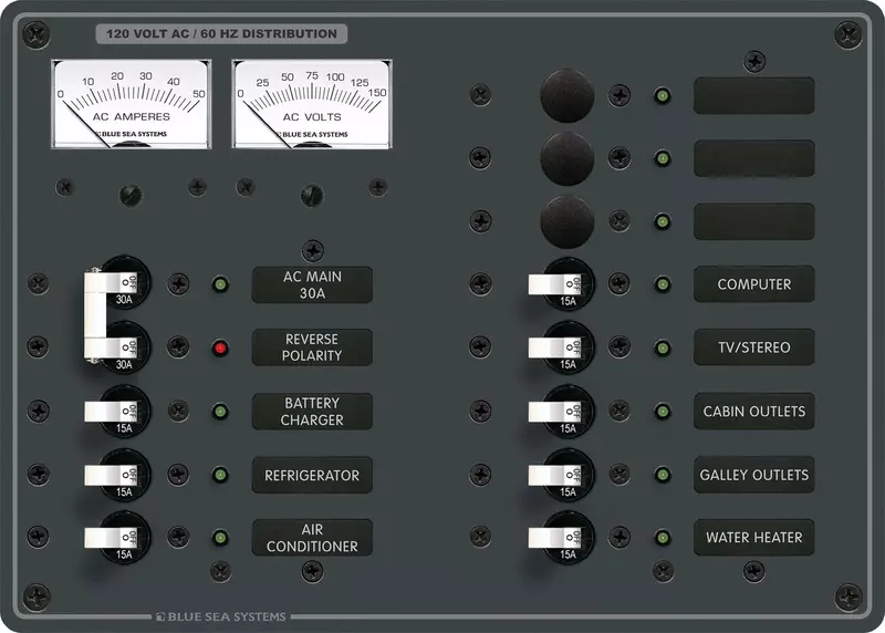 Blue Sea 8076 AC Main +11 Positions Toggle Circuit Breaker Panel - White Switches