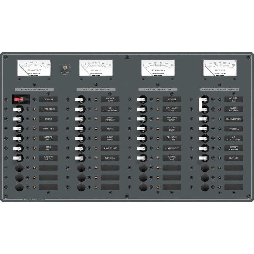Blue Sea 8095 AC Main +8 Positions / DC Main +29 Positions Toggle Circuit Breaker Panel  (White Switches)