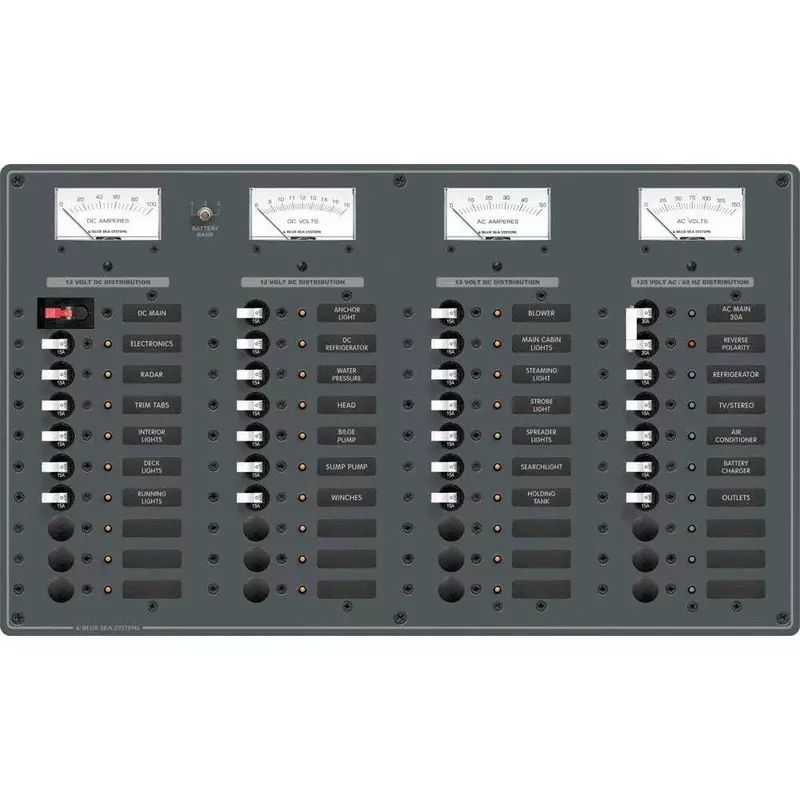 Blue Sea 8095 AC Main +8 Positions / DC Main +29 Positions Toggle Circuit Breaker Panel  (White Switches)