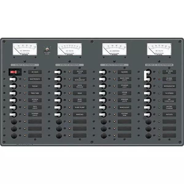 Blue Sea 8095 AC Main +8 Positions / DC Main +29 Positions Toggle Circuit Breaker Panel (White Switches)