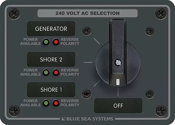 Blue Sea Systems 8361 AC Rotary Switch Panel 65 Ampere 3 positions + OFF, 3 Pole, Beige