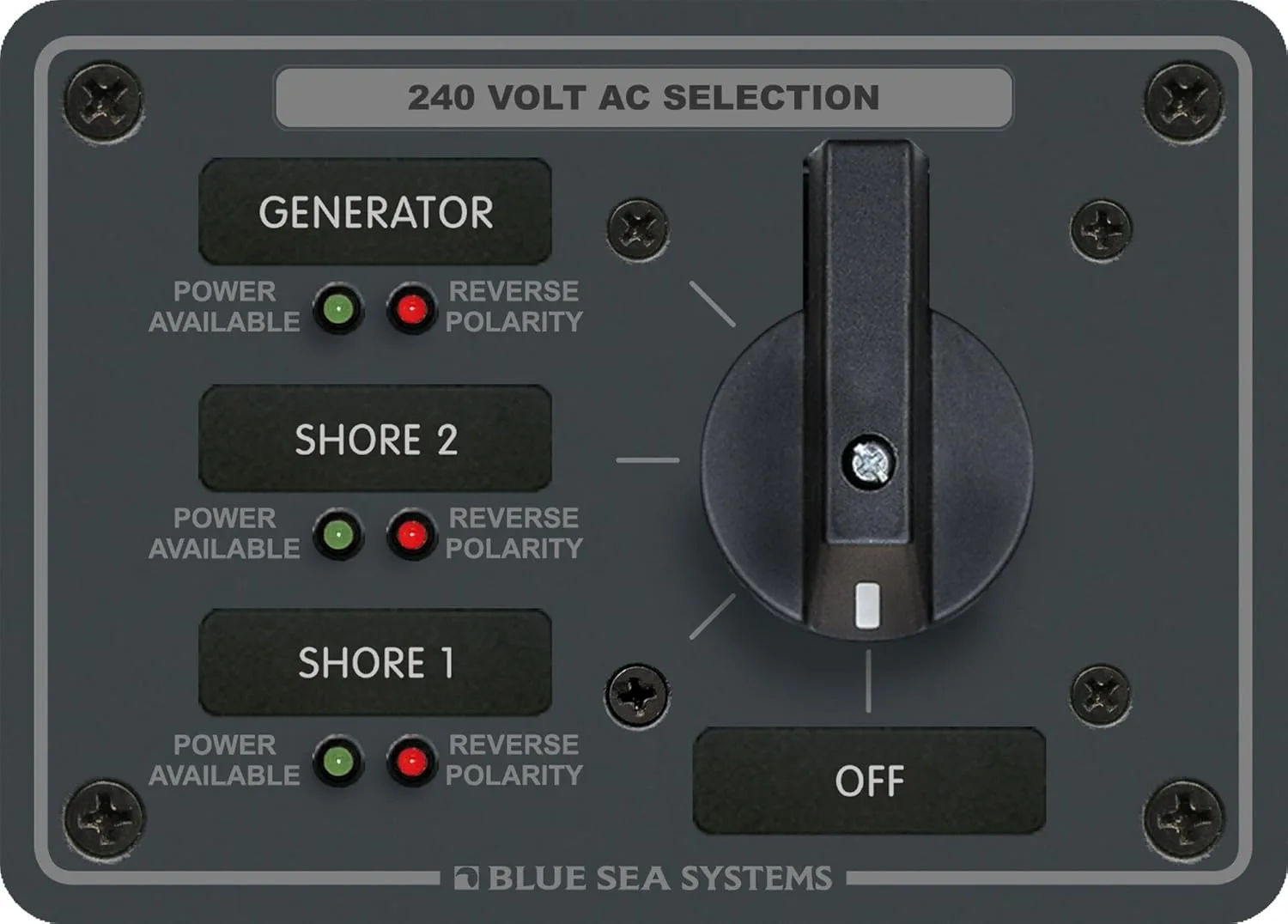Blue Sea Systems 8361 AC Rotary Switch Panel 65 Ampere 3 positions + OFF, 3 Pole, Beige