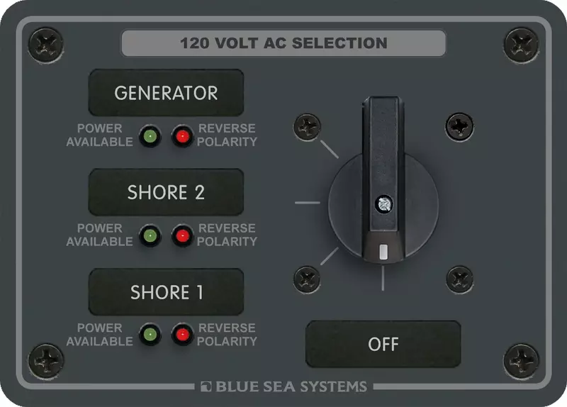 Blue Sea Systems 8366 AC Rotary Switch Panel 30 Ampere 3 positions + OFF, 2 Pole, Beige, 3.75" H x 5.25" W x 2.41" D