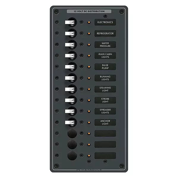 Blue Sea Systems 8376 PANEL DC 10 SWITCH/3 BLANK DC 13 Position, Black, Small