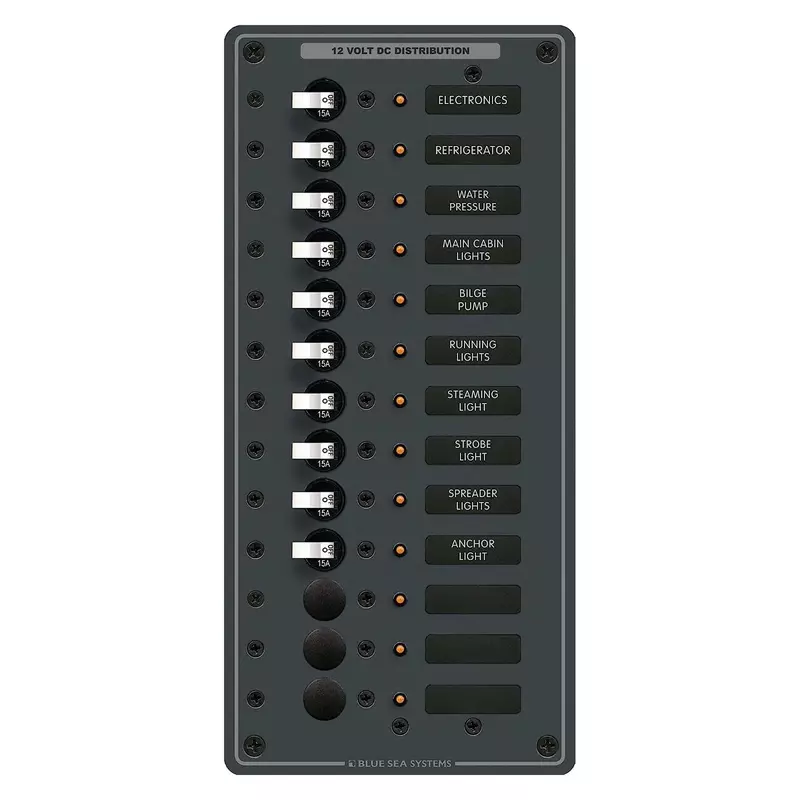 Blue Sea Systems 8376 PANEL DC 10 SWITCH/3 BLANK DC 13 Position, Black, Small
