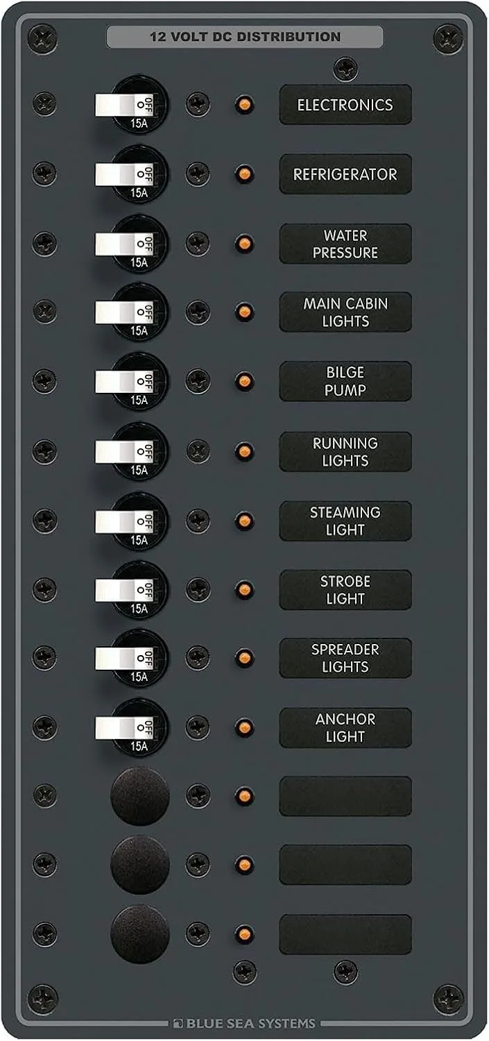 Blue Sea Systems 8376 PANEL DC 10 SWITCH/3 BLANK DC 13 Position, Black, Small
