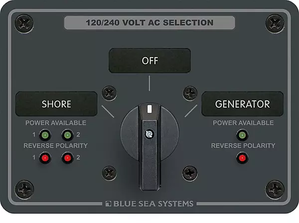 Blue Sea Systems 8386 AC Rotary Switch Panel 30 Ampere 2 positions + OFF, 4 Pole