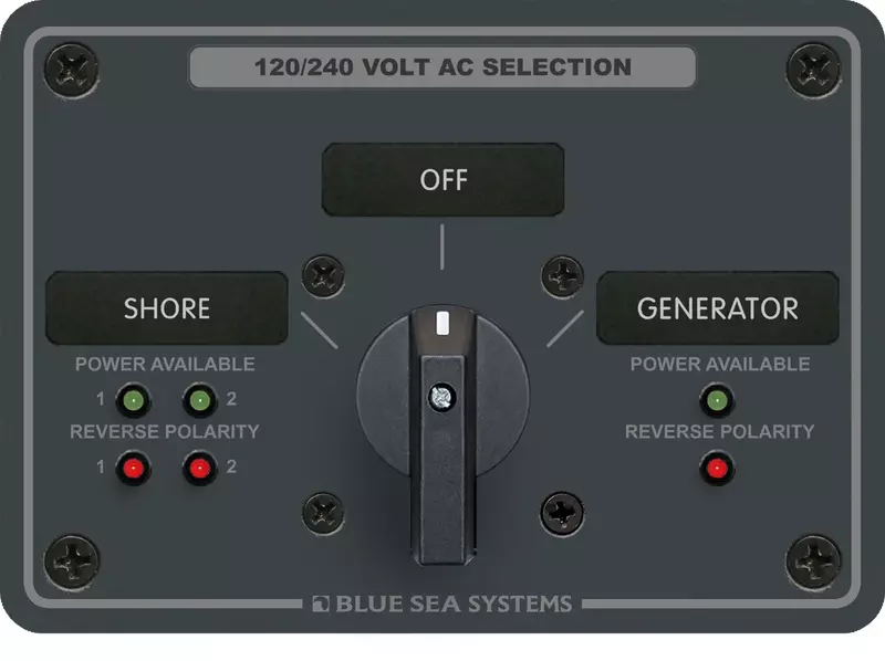 Blue Sea Systems 8386 AC Rotary Switch Panel 30 Ampere 2 positions + OFF, 4 Pole