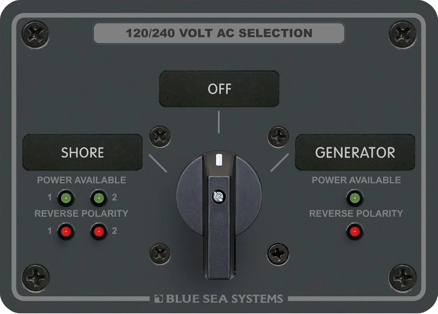 Blue Sea Systems 8386 AC Rotary Switch Panel 30 Ampere 2 positions + OFF, 4 Pole